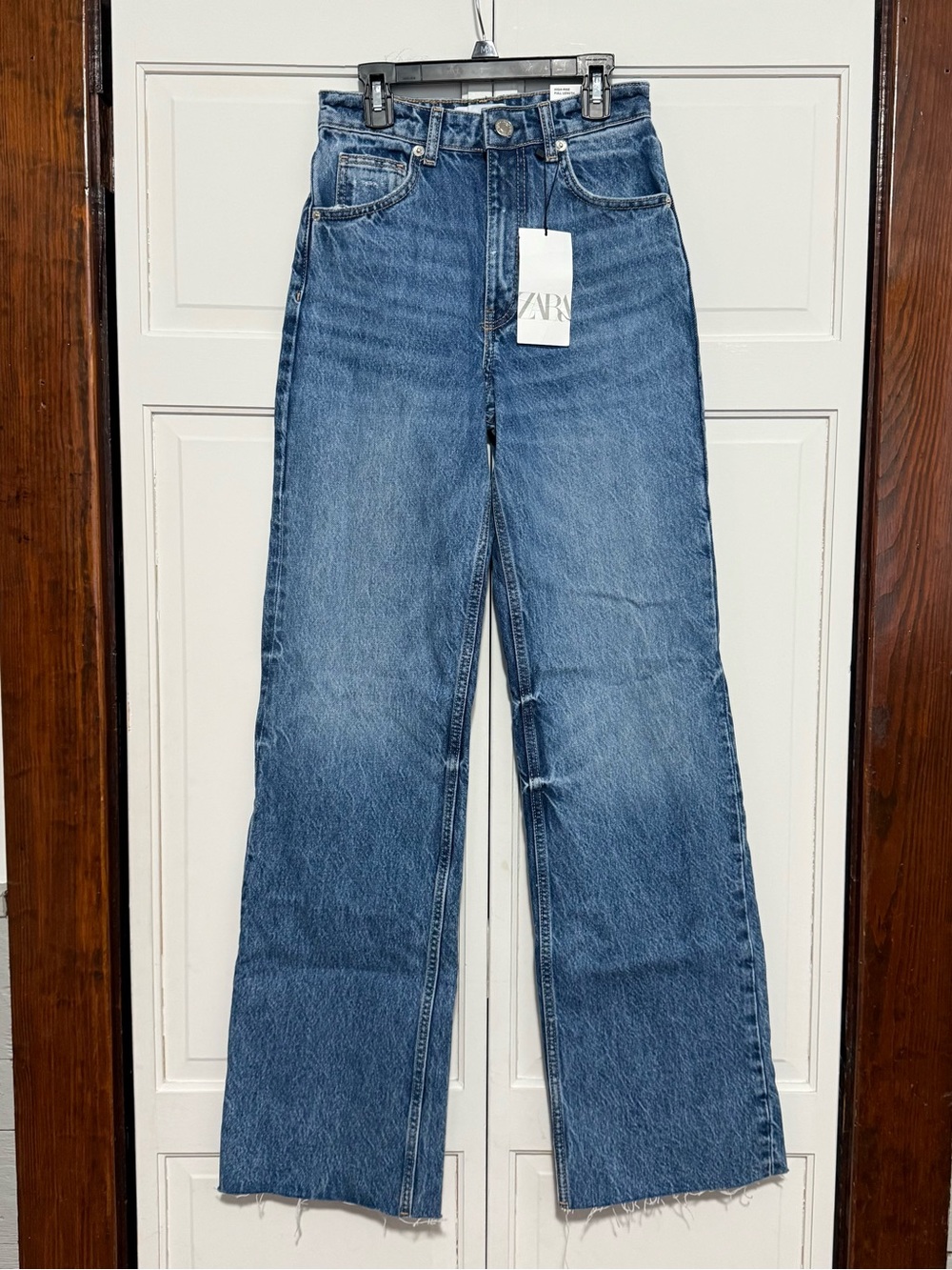 Zara Medium Blue Wide Leg Flared Jeans